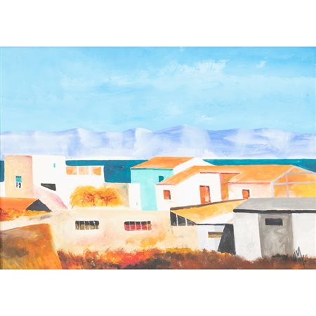 SALVATORE MAGAZZINI, Stretto di Messina, Olio su tela