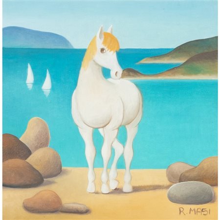 ROBERTO MASI, Cavallino bianco, Olio su tela
