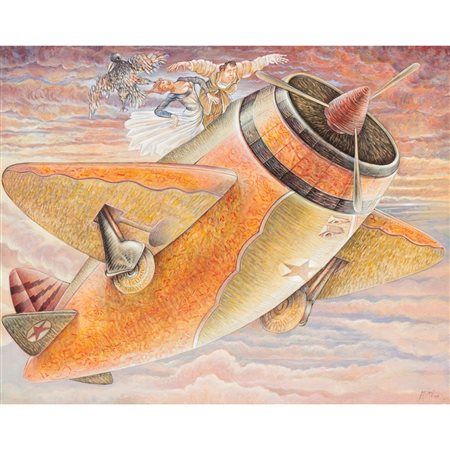 MOMÒ CALASCIBETTA, Aeroplano, Olio su masonite