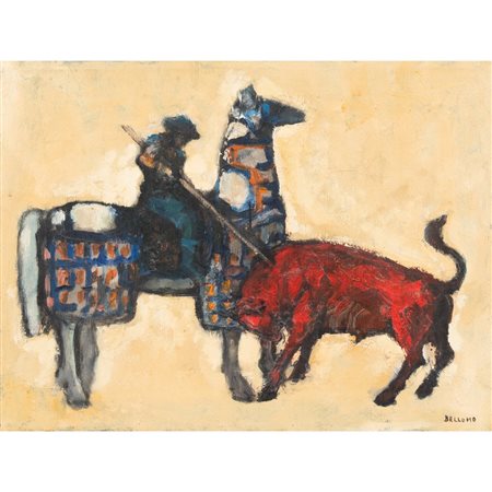 EDOARDO BELLOMO, La corrida, Olio su tela