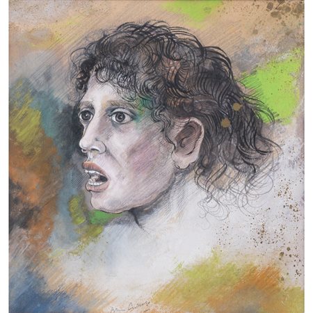 BRUNO CARUSO, Volto di uomo, Tecnica mista su cartone