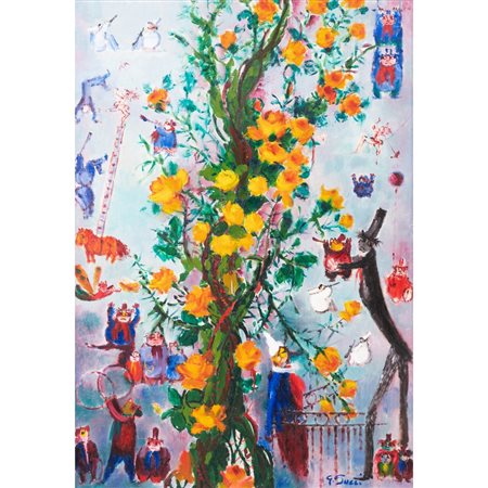 GIUSEPPE SUCCI, Fiori con pagliacci, Olio su tela