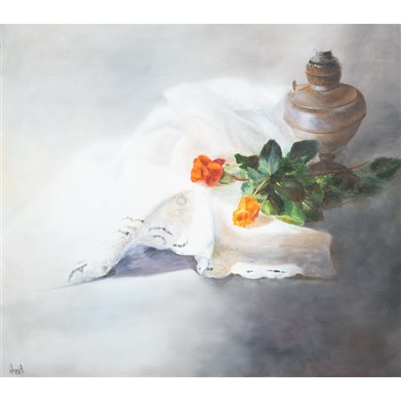 GIACOMO ANGILETTI, Rose e lume, Olio su tela