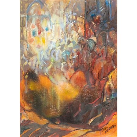 GINO MERIGHI, Folla, Olio su tavoletta