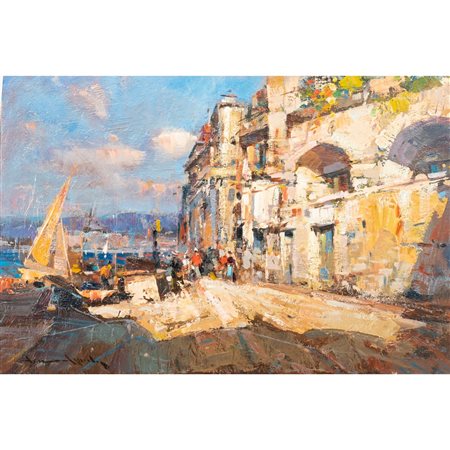VINCENZO APRILE, Scorcio marino, Olio su tavola