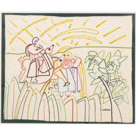 ALDO DEZZA, Cavalieri, Ricamo su tela