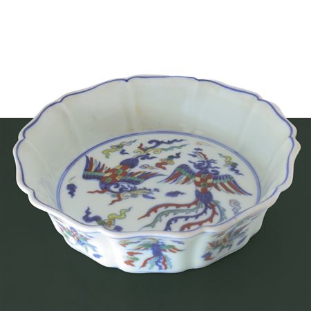 Lavapennelli cinese in ceramica policroma, Ming Xuande Nian Zhi 17°/18° secolo
