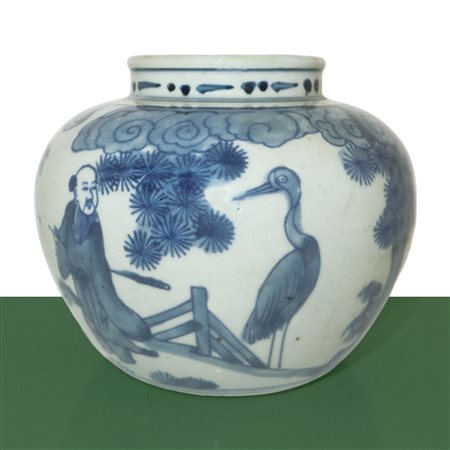 Vaso dipinto nei toni bianco e blu con personaggi, Qing , Dinastia, Cina 19° secolo