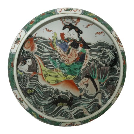 Lavapennelli con decoro policromo raffigurante personaggi, 19° secolo