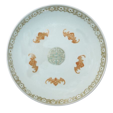 Piatto cinese in porcellana con decoro policromo sul fronte e sul retro decoro floreale, 20° secolo Repubblica , periodo