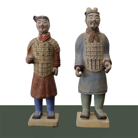 Coppia di guerrieri in cotto policromo