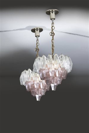 PAOLO VENINI<BR>Coppia di lampadari mod. Poliedri