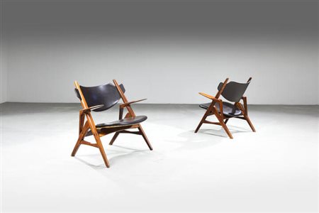 WEGNER HANS J., attribuito<BR>Coppia di poltrone