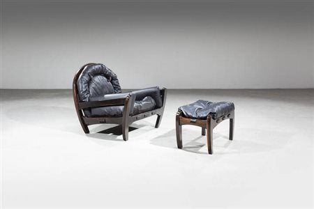 LUCIANO FRIGERIO<BR>Poltrona con pouf mod. Rancero