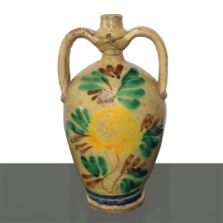 Bummulo in maiolica di Caltagirone con fiore borbonico sul fronte, fine 19°/20° secolo