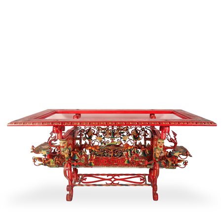 Fratelli Puglisi  Catania - Tavolino in legno dipinto policromo con scene siciliane e paladini 