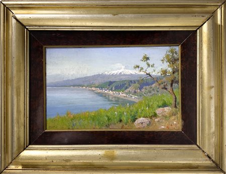 Mario  Mirabella (1870 - 1931)  - Mario Mirabella (Palermo 1870-1931). Veduta dell’Etna da Taormina. 23x37