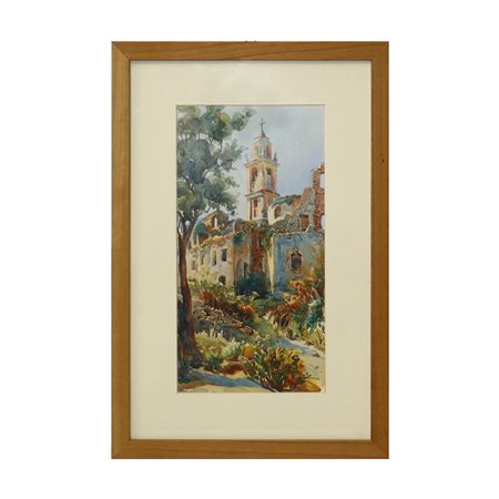 Antonio Luigi Allavena (Sanremo 1887 - Bordighera 1954)  - Taormina,chiesa con ruderi