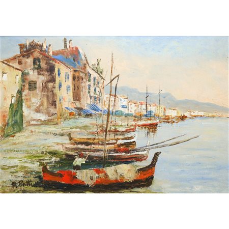 Piero Patti (MESSINA 1914)  - Litorale siciliano con barche