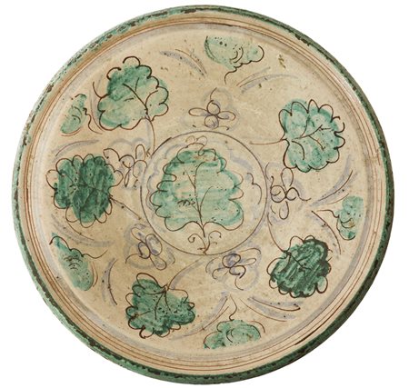 Grande piatto decorativo in ceramica con raffigurazione di foglie