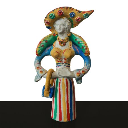 Niglio Ceramiche (Matera)  - Fischietto policromo a guisa di donna in abito