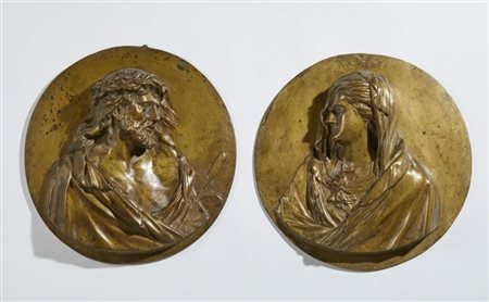 Coppia di altorilievi raffiguranti la Madonna e Cristo