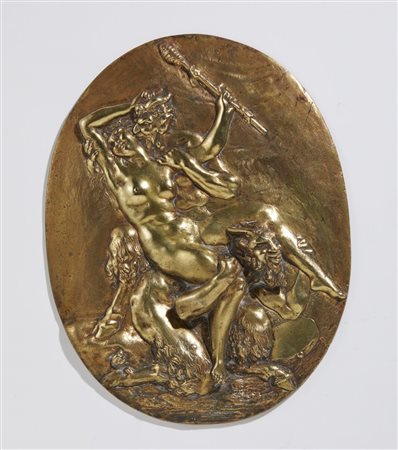 Placca ovale con ninfa e satiri