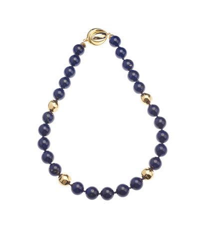  - Collana di  boules di lapislazzuli sferici, con chiusura e boules di oro giallo 18k.