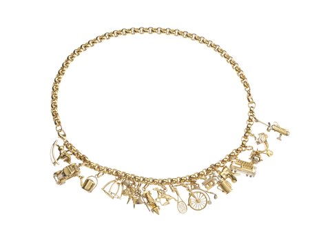  - Splendida collana in oro giallo 18k anni 40’ con ciondoli .