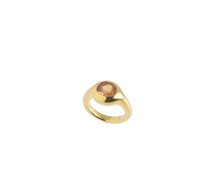 - Anello chevalier in oro giallo 18k con citrino ovale .
