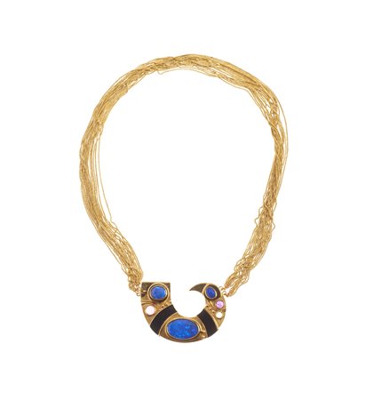  - Collana in oro bianco e giallo 18k con fermaglio in opale, tormaline e ametiste .