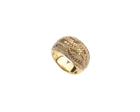 DAMIANI - Anello a fascia in oro giallo 18k con diamanti bianchi e brown  .