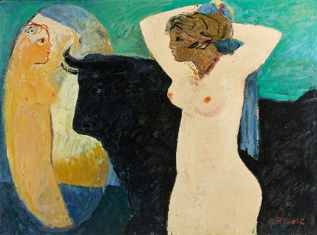 FIUME SALVATORE (1915 - 1997) - DONNA E TORO ALLO SPECCHIO.