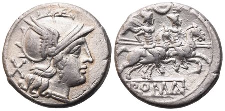 Anonymous, Denarius (Crescent First Series), Uncertain Campanian mint (Capua?), 207 BC; AR (4,27 g; 18 mm; 6 h)