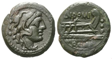 Cn. Domitius Ahenobarbus (or Calvinus), Quadrans, c. 128 BC; Æ (5,24 g; 19 mm; 5 h)