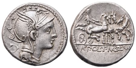 Appius Claudius Pulcher, T. Manlius Mancius and Q. Urbinius, Denarius, 111-110 BC; AR (3,94 g; 17 mm; 7 h)