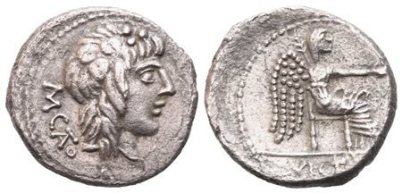M. Porcius Cato, Quinarius, 89 BC; AR (1,73 g; 13,4 mm; 5 h)