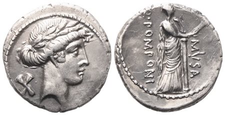 Q. Pomponius Musa, Denarius, 56 BC; AR (3,91 g; 18 mm; 4 h)