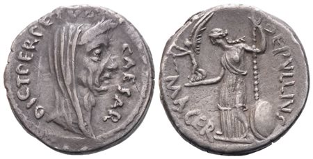 C. Iulius Caesar and P. Sepullius Macer, Denarius, 44 BC; AR (3,78 g; 17 mm; 4 h)