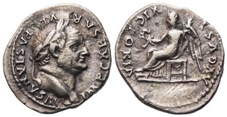 Vespasian (69-79), Quinarius, Rome, 75; AR (1,40 g; 15,2 mm; 6 h)