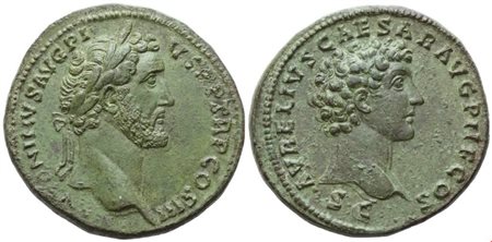 Antoninus Pius (138-161), with Marcus Aurelius as Caesar, Sestertius, Rome, 140-144; Æ (30,58 g; 34 mm; 12 h)