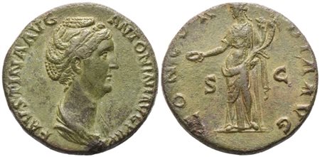 Faustina I, Sestertius struck under Antoninus Pius, Rome, c. 139; Æ (22,90 g; 30,8 mm; 6 h)