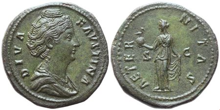Diva Faustina I (died 140/1), Sestertius struck under Antoninus Pius, Rome, after 141; Æ (32,15 g; 34,8 mm; 11 h)