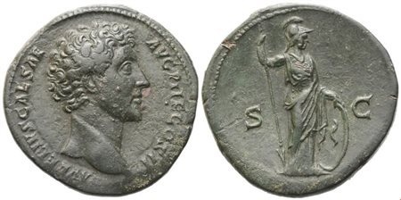 Marcus Aurelius as Caesar, Sestertius struck under Antoninus Pius, Rome, 145; Æ (23,87 g; 32,5 mm; 12 h)