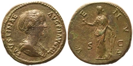 Faustina II, Sestertius struck under Antoninus Pius, Rome, 145-146; Æ (29,52 g; 32,7 mm; 12 h)