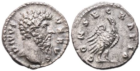 Divus Verus (died 169), Denarius struck under Marcus Aurelius, Rome, 169; AR (3,30 g; 17,3 mm; 6 h)
