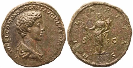Commodus as Caesar, Sestertius struck under Marcus Aurelius, Rome, 179; Æ (25,03 g; 31,5 mm; 6 h)