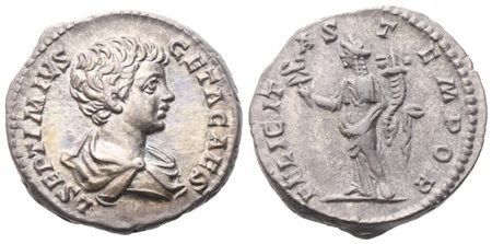 Geta as Caesar, Denarius struck under Septimius Severus and Caracalla, Rome, 198-200; AR (3,39 g; 17,6 mm; 7 h)