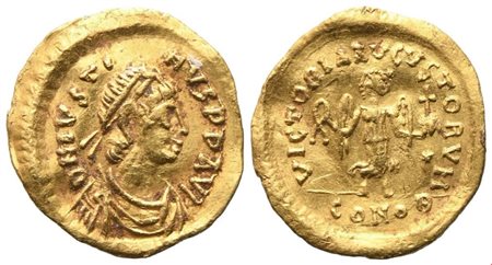Justin I (518-527), Tremissis, Constantinople; AV (1,51 g; 14,4 mm; 6 h)