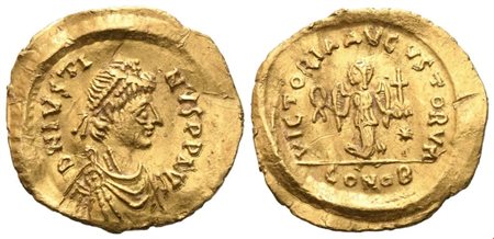 Justin I (518-527), Tremissis, Constantinople; AV (1,47 g; 14,8 mm; 6 h)